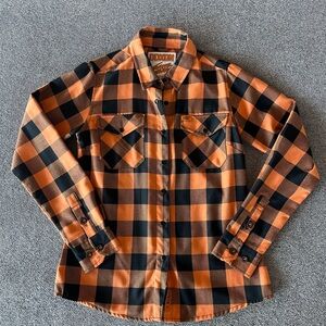 DIXXON Women’s Orange and Black Plaid Shirt